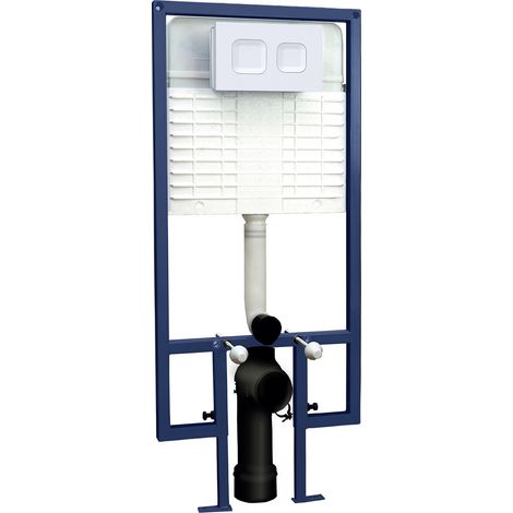 Nuie Concealed Cistern with Wall Frame and Matt White Square Dual Flush Push Buttons - XTY109S (1/2)