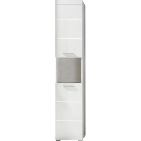 AmandaMando Bad Hochschrank 2 Türen, 1 offenes Fach weiß, weiß Hochglanz.