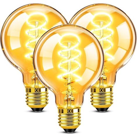 Ampoule LED E27 4W Dimmable 40W Verre Ambré Blanc Chaud 2200K Globe G80 Ampoule Rétro Filament Lampe Décorative (1/5)