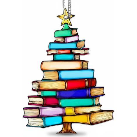 Hanger Arbre De Noël - Pile De Livres En Acrylique - Décoration Festive Pour Bibliothèque - 9 cm - 1 Pièce (1/5)