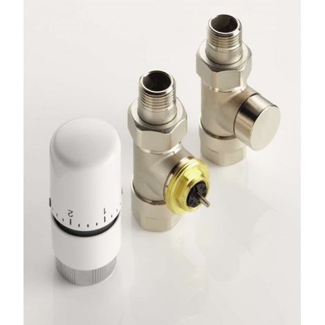 Acova – Robinet radiateur manuel droit avec tête thermostatique nickelé – Filetage 1/2'' – Configuration raccord 15mm – 841068