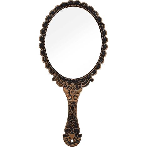 Miroir à Main avec Poignée Vintage, Miroir de Poche avec Poignée, Miroir de Voyage Ovale en Relief, Miroir de Maquillage Portable pour Femmes Filles Voyage Bureau à Domicile (1/5)