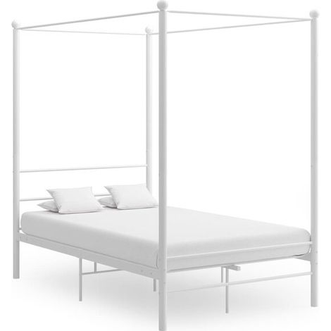 Cadre de lit à baldaquin (matelas non inclus), métal blanc, 120 x 200 cm (1/5)