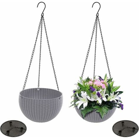 2 Pièces (Gris) Pots de Fleurs Suspendus en Rotin, Jardin Paniers Suspendus, Jardinière Suspendu, Pot Suspendu Fleurs en Plastique, pour La Plantation Intérieure et Extérieure (1/5)