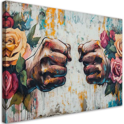 Quadro su tela, Graffiti Pugno Fiori Street Art - 60x40 (1/3)