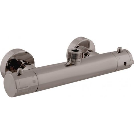 Mitigeur douche mural thermostatique en laiton gris métal brossé - sortie haut (1/2)