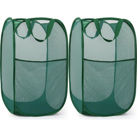 Lot de 2 paniers à linge pliables en maille pour chambre à coucher, chambre d'enfant, dortoir d'étudiant et voyage - vert (1/5)