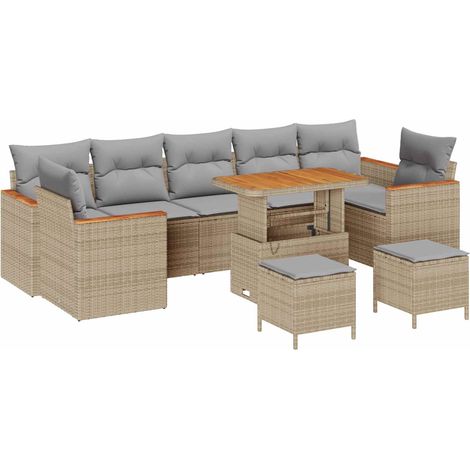 Maison Exclusive - Conjunto de sofás de jardín 10 uds. Beige ratá (1/5)