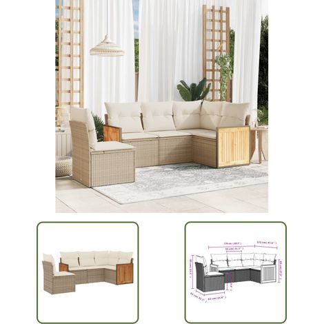 The Living Store 5-tlg. Garten-Sofagarnitur mit Kissen Beige Poly Rattan - Gartensofas - PE-Rattan Möbel - Outdoor Lounge Set - Gartenmöbelset - Balkonmöbel (1/3)