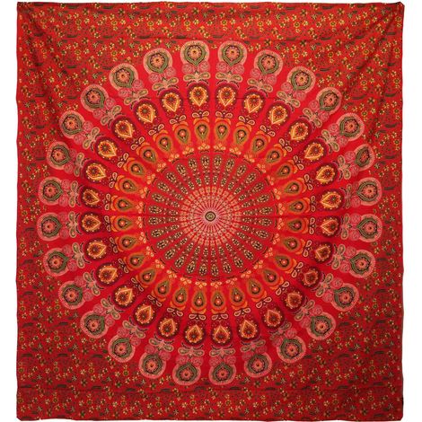 Colcha Doble de AlgodÃ³n + Colgante de Pared - Pavo Real Mandala - Rojo