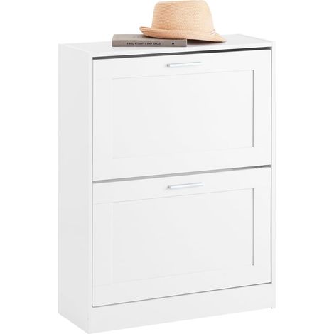 Sobuy – Meuble à chaussures FSR137W 2 abattants – Dimensions L60xP25xH80 cm – Panneaux de particules E1 – Blanc pour entrée ou couloir (1/5)