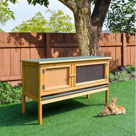 Conigliera in legno con tetto apribile, 2 porte e vassoio estraibile 115 x 44,3 x 65 cm HAVRYA (1/4)
