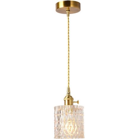 Luminaire à suspension de plafond en laiton, suspension industrielle en cuivre vintage, lampes suspendues cylindriques en verre avec abat-jour rayé, lustres à dôme minimalistes d'intérieur E27 (1/5)