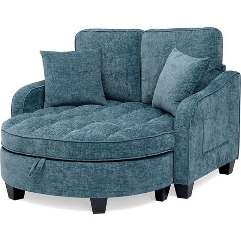 2-in-1 Schlafsofa blau mit Stauraumhocker aus Eukalyptus und atmungsaktivem Stoff MODENUIT (1/5)