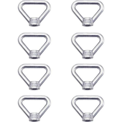 AMXCNOY 8-teiliges Set M8-Hebeösenmuttern, silberfarbene Dreieckringmutter aus Edelstahl 304, Hebeösenmutter, Befestigungsringmutter M8 (Innengewinde) (1/4)