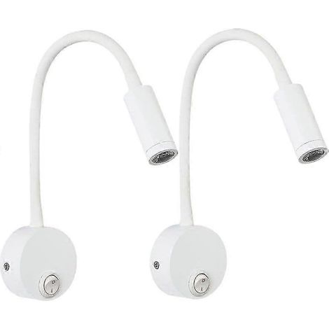 Lot de 2 lampes de lecture LED murales en aluminium argenté, lampe de bureau, lumière chaude, protection des yeux, avec interrupteur. (1/5)