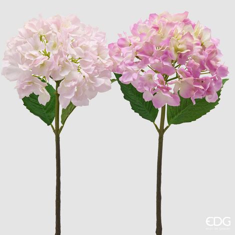 EDG Enzo De Gasperi Ortensia Ramo con Foglie Ass. H 50 Cm Pianta Artificiale Rosa Chiaro o Scuro 1 Pz