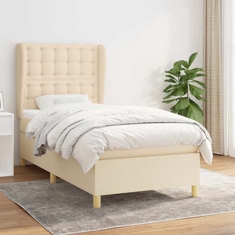 vidaXL Sommier à lattes de lit avec matelas Crème 90x200 cm Tissu (1/5)