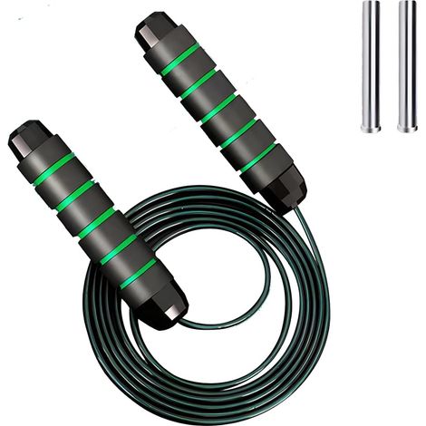 Adjustable Segmented Skipping Rope Black Green Color Combination Metal Handle (1/5)
