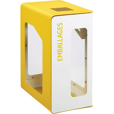 Borne de tri sélectif Cubatri Vigipirate, sans serrure - emballages - 90l - blanc / jaune colza - RAL 1021 (1/2)