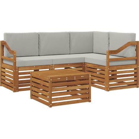 Ensemble de canapés d'extérieur 5 pcs Salon de jardin Gris Naturel et Clair (1/5)