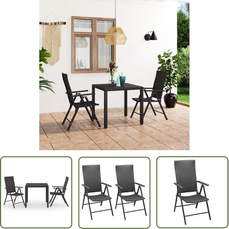 The Living Store Ensemble à manger de jardin 3 pcs noir - Ensemble Salon De Jardin - Meuble De Jardin - Table Et Chaises - Table Basse - Set Repas Extérieur (1/5)