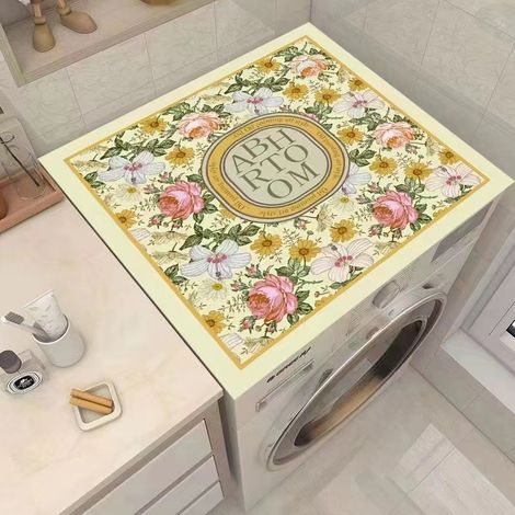 Housse Anti-Poussière pour Lave-Linge Hublot Style Nordique - Tapis de Protection Antidérapant et Isolant pour Réfrigérateur, Table de Chevet ou Micro-ondes (Modèle Fleurissement A, 60x60 cm)-lsw