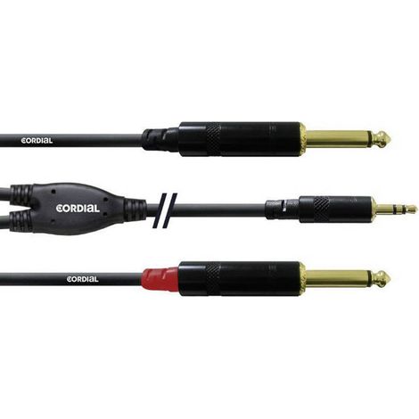 Câble adaptateur audio [1x Jack mâle 3.5 mm - 2x Jack mâle 6.35 mm] Cordial CFY1,5WPP noir 1.50 m (1/3)