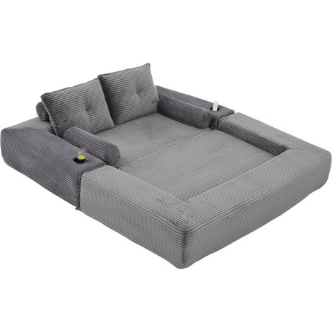 Divano letto 2 posti in corduroy grigio scuro con schiuma e molle (1/5)