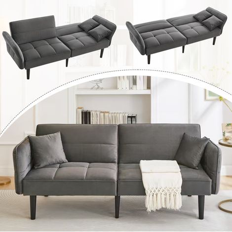 Sofá reclinable con terciopelo gris y patas de madera OKMYHOME (1/4)