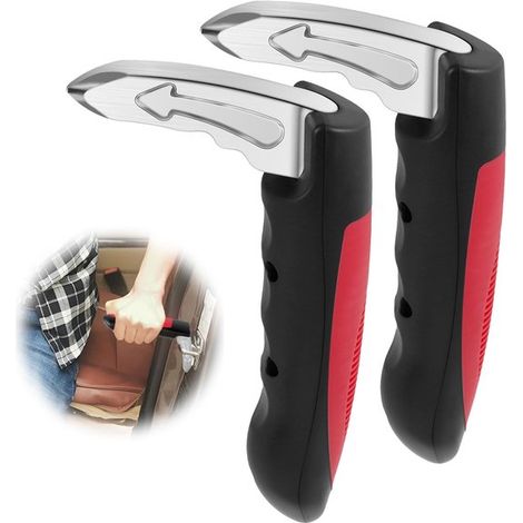 Lot de 2 poignées d'assistance voiture en acier forgé avec coupe-ceinture, rouges, accessoires de sécurité