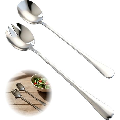 Couverts à Salade en Acier Inoxydable 28 cm, Cuillère de Service et Fourchette à Salade Longue Poignée, Ustensiles de Cuisine pour Buffet, Restaurant et Maison (1/5)