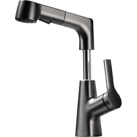 Lavabo Robinet extractible, mitigeur chaud et froid Salle de bain Mitigeur laiton, gris (1/4)