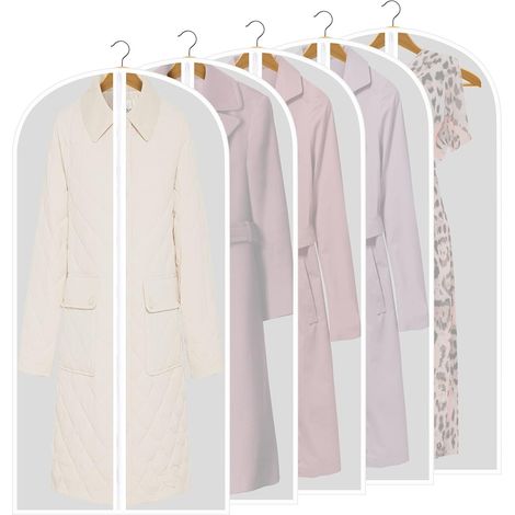 Housses de Vêtements, 5 Pcs Housse pour Couvrir Vêtements,Sac de Vêtement, Protection Transparentes Anti-poussière Imperméables avec Zip pour Chemise/Costume/Manteaux (60cm×140cm) (1/5)