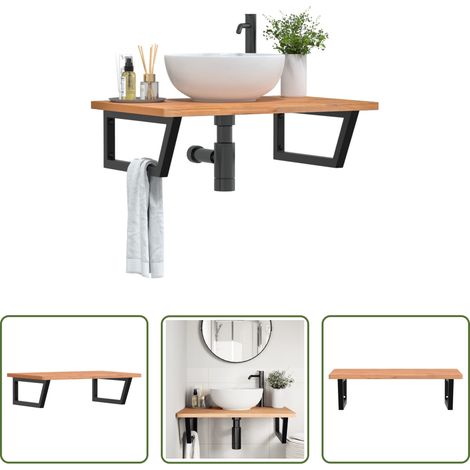 vidaXL Support de lavabo - Étagère de vasque murale acier et bois massif de hêtre (1/5)