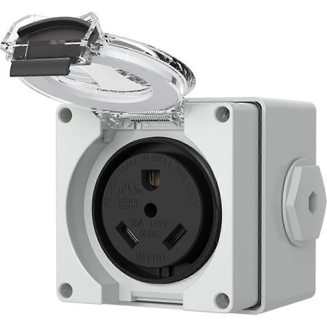 Boîtier de prise de courant 30 A, prise NEMA TT-30R 125 V, étanche à la poussière et aux intempéries pour véhicules électriques (1/5)