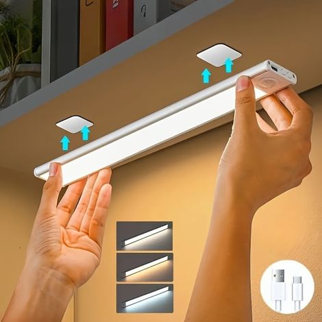Applique LED avec détecteur de mouvement, bande métallique de 10 cm, magnétique et rechargeable par USB, pour placard, cuisine, escaliers et couloir. (1/5)