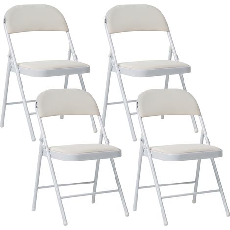 Conjunto de 4 sillas plegables estructura de metal negro asiento y respaldo acolchados blanco Shasta