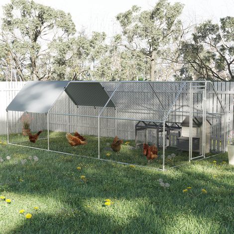 Enclos en métal galvanisé imperméable pour poules, poulailler avec porte et couverture en Oxford, 280x570x195cm (1/5)