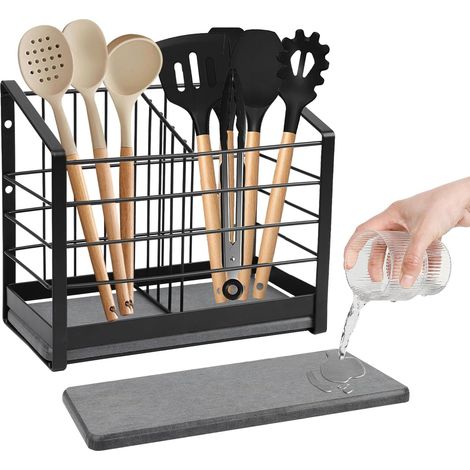 Kitchen Cutlery Holder with Dish Drainer, 2 Compartment Cutlery Rack, Stainless Steel Cutlery Drainer, Kitchen Utensil Holder for Forks, Spoons, Chopsticks (1/5)
