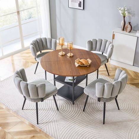 Set tavolo da pranzo con 4 sedie 107x107x75 cm, doppio ripiano, schienale a fiore, MDF metallo tessuto grigio noce nero (1/5)