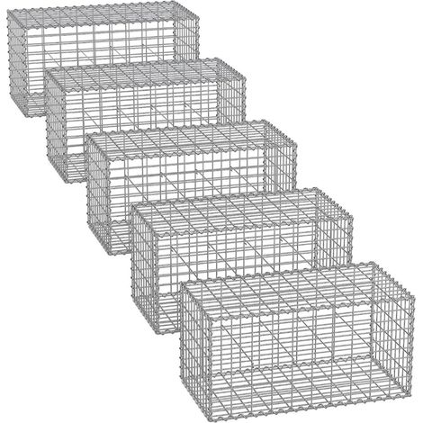 Set di 5 gabbioni per pietra in metallo gabbia per pietre cesto in rete 5 x 10 cm zincato muro giardino decorazione 100 x 50 x 30 cm grigio 120005965