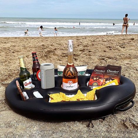 Aufblasbarer Pool-Getränkehalter, schwimmende Poolbar mit 9 Löchern, 2-in-1 großes Pooltablett 75 x 50 cm, tragbarer schwimmender Getränkehalter für Erwachsene, Getränketablett für den Poolbereich (1/5)