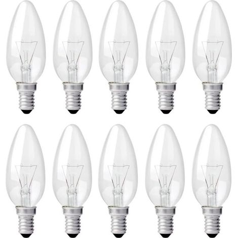 Ampoule E14 40 W à lumière claire, dimmable, blanc chaud 2700 K, 400 lm, effet flamme, culot Edison E14, lot de 10. (1/5)