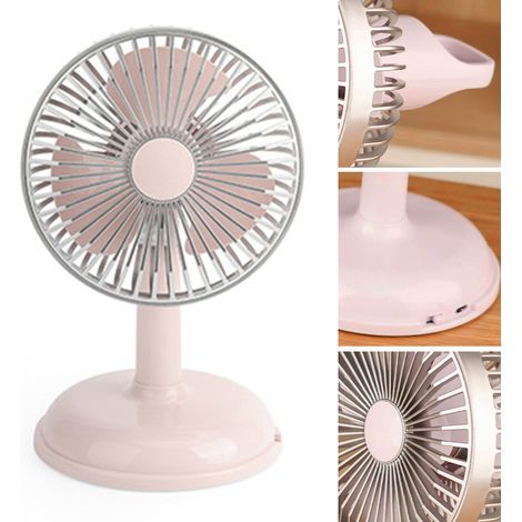 Mini Ventilateur Électrique Portable Vintage Couleur Unie Rechargeable USB pour Été Rose Clair (1/5)