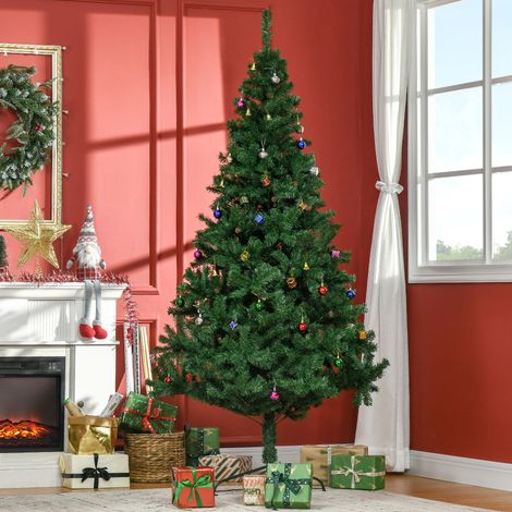 Árbol de Navidad Artificial 210 cm con 1036 Ramas Adornos Piñas Decoración Navideña para Interiores Verde (1/5)
