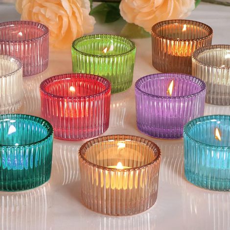 Lot de 10 photophores colorés en Verre - 5,5 cm x 3,5 cm - Petits photophores en Verre Transparent - pour fête d'anniversaire, décoration de Table, décoration d'intérieur et Mariage (1/5)