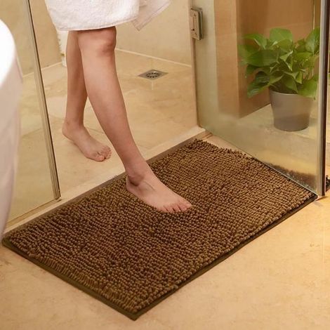 Bathroom Mat - Shaggy - 40x60 cm - Absorbent - Non-Slip - Brown (1/3)