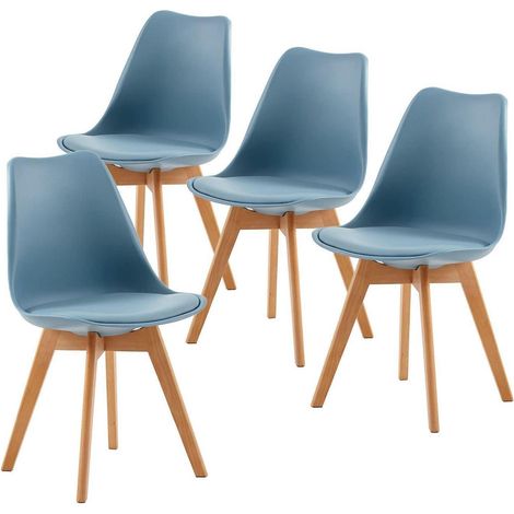 4er Set Esszimmerstühle mit Massivholzbeinen, skandinavisches Design, PU-Leder, Lichtblau (1/5)