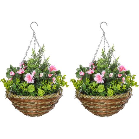 Set mit zwei hängenden Lisianthus-Blumentöpfen – Rosa/Grün